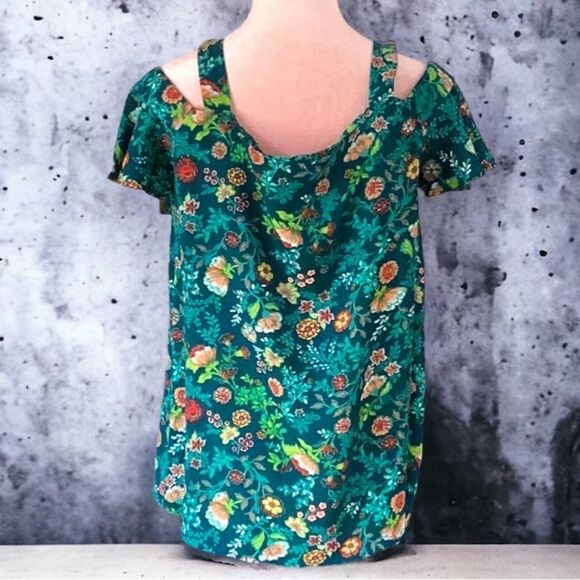 MONTEAU TOP BLOUSE COLD SHOULDER FLORAL PRINT LARGE - Picture 2 of 7
